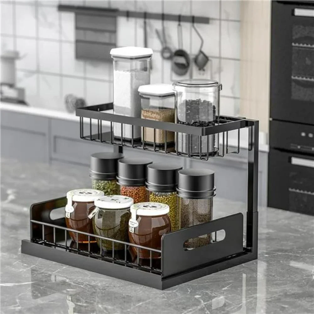 Under Sink Organizers and Storage 2-Tier Metal Slide Out Pull Out Drawer (White)
